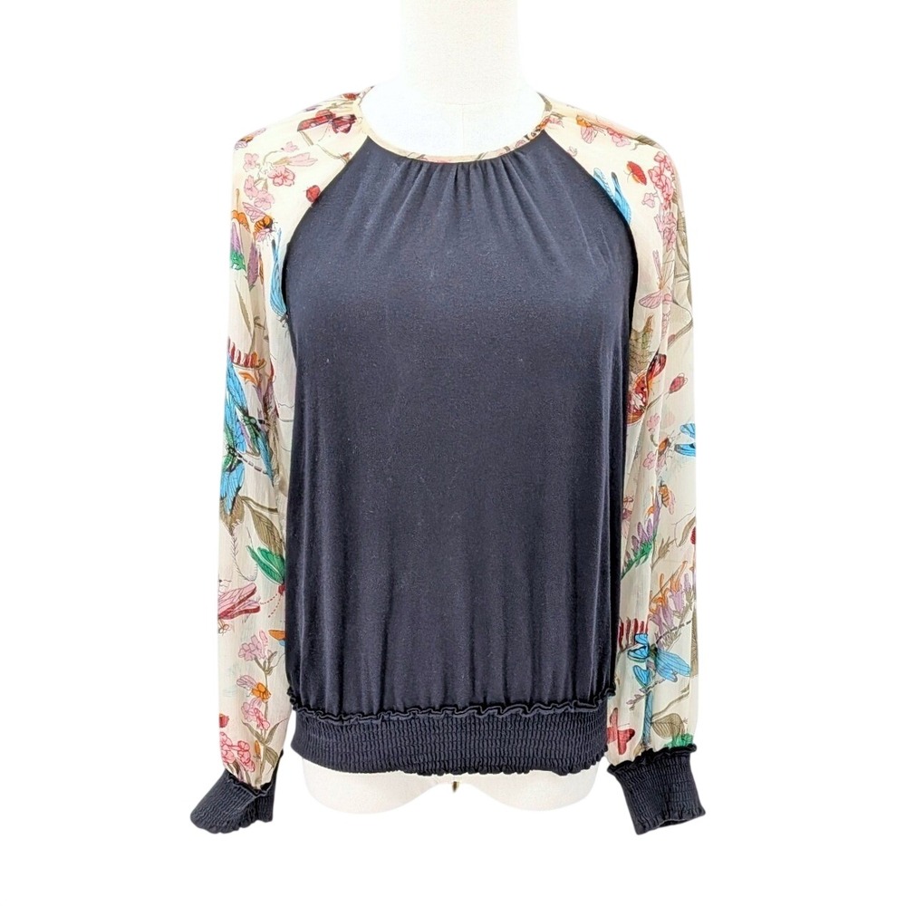Boho Raglan Floral‎ Sleeve Top Smocked Hem Tiny Brand Small